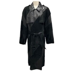 STAND STUDIO BLACK LAMB LEATHER AND SUEDE PANELLED BLOSSOM TRENCHCOAT